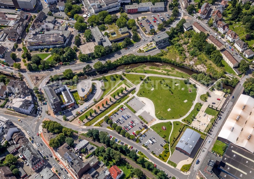 Aerial image Gevelsberg - Banking administration building of the financial services company Sparkasse Gevelsberg-Wetter on Mittelstrasse in Gevelsberg in the state North Rhine-Westphalia, Germany