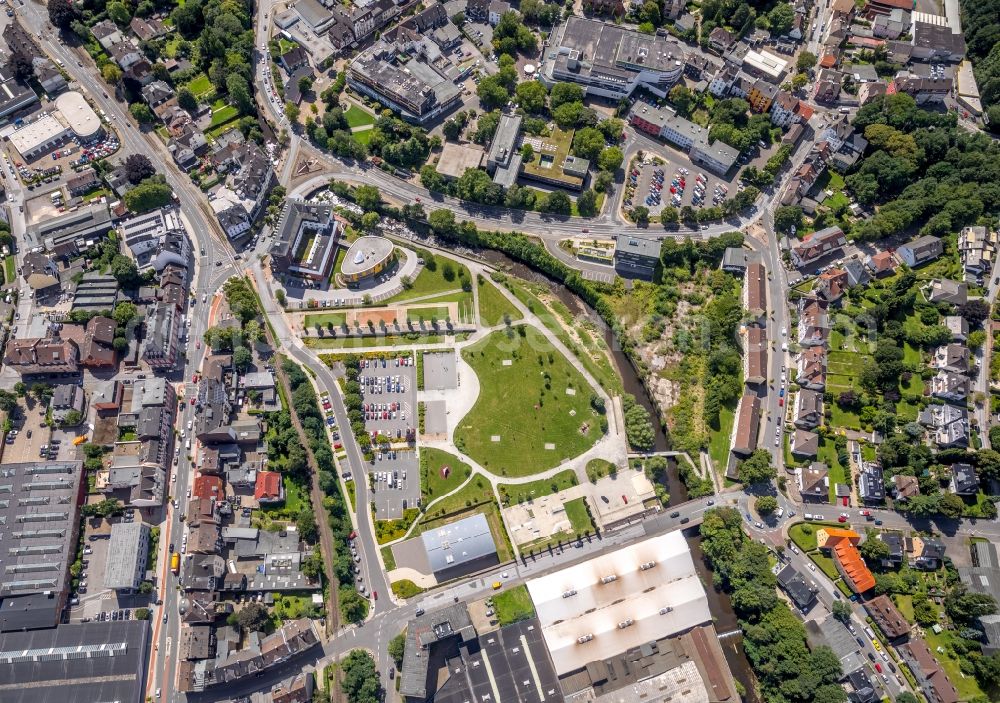 Gevelsberg from the bird's eye view: Banking administration building of the financial services company Sparkasse Gevelsberg-Wetter on Mittelstrasse in Gevelsberg in the state North Rhine-Westphalia, Germany