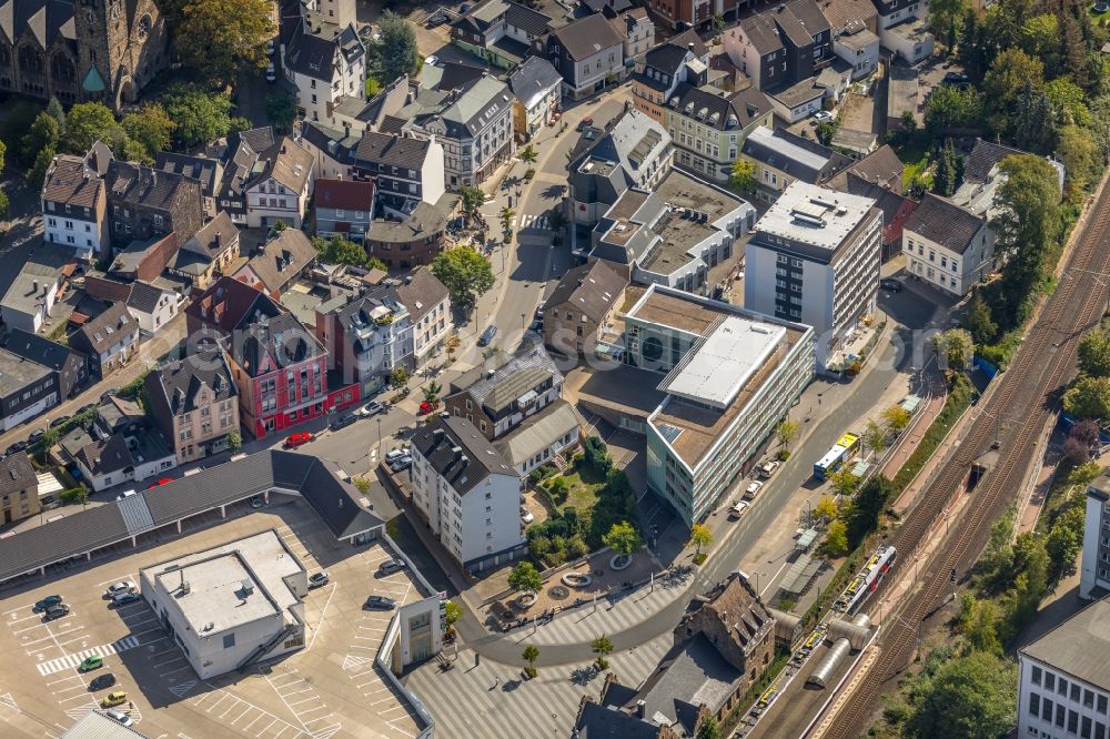 Aerial image Wetter (Ruhr) - Banking administration building of the financial services company of Sparkasse Gevelsberg-Wetter between Bahnhofstrasse and Kaiserstrasse in Wetter (Ruhr) in the state North Rhine-Westphalia, Germany