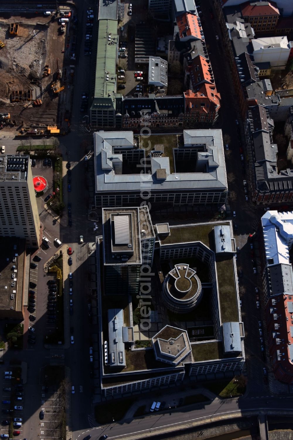 Aerial photograph Leipzig - Banking administration building of the financial services company Sparkasse in Leipzig in the state Saxony