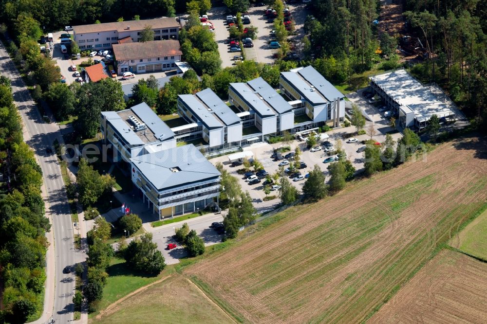 Roth from above - Banking administration building of the financial services company Sparkasse Mittelfronken-Sued Anstalt of oeffentlichen Rechts Westring in Roth in the state Bavaria, Germany