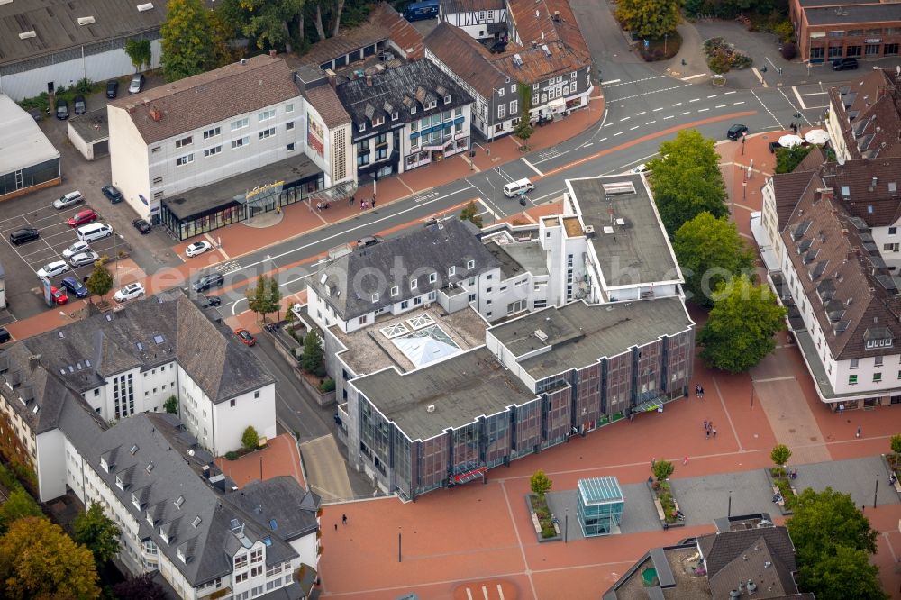 Aerial photograph Kreuztal - Banking administration building of the financial services company Sparkasse Siegen in Kreuztal in the state North Rhine-Westphalia, Germany