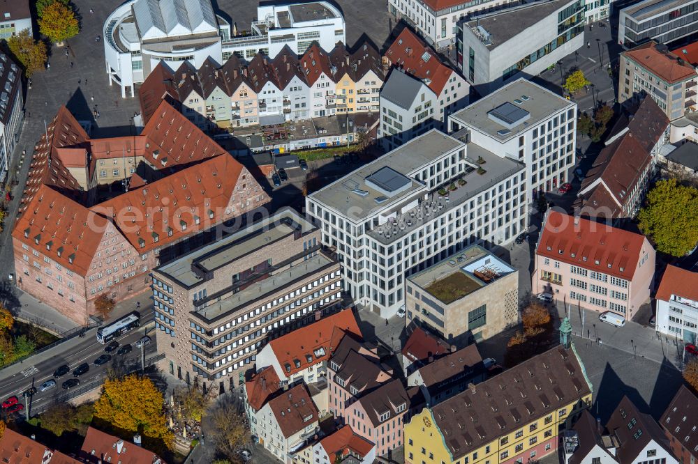 Ulm from above - Banking administration building of the financial services company Sparkasse Ulm in Ulm in the state Baden-Wuerttemberg, Germany