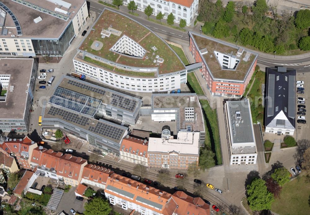 Erfurt from above - Banking administration building of the financial services company VBG-Bezirksverwaltung Erfurt an der Maximilian-Welsch-Strasse in the district Altstadt in Erfurt in the state Thuringia, Germany