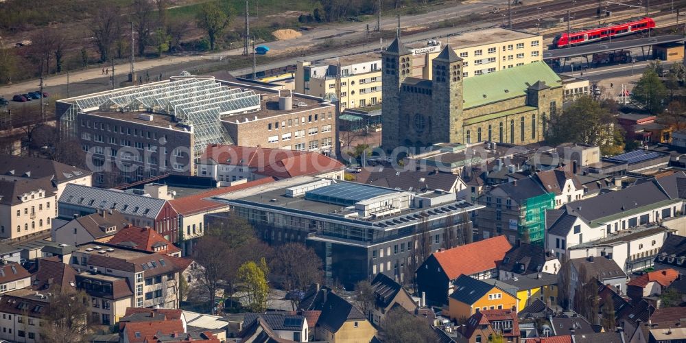 Unna from above - Banking administration building of the financial services company Volksbank Unna on Nordring in Unna in the state North Rhine-Westphalia, Germany