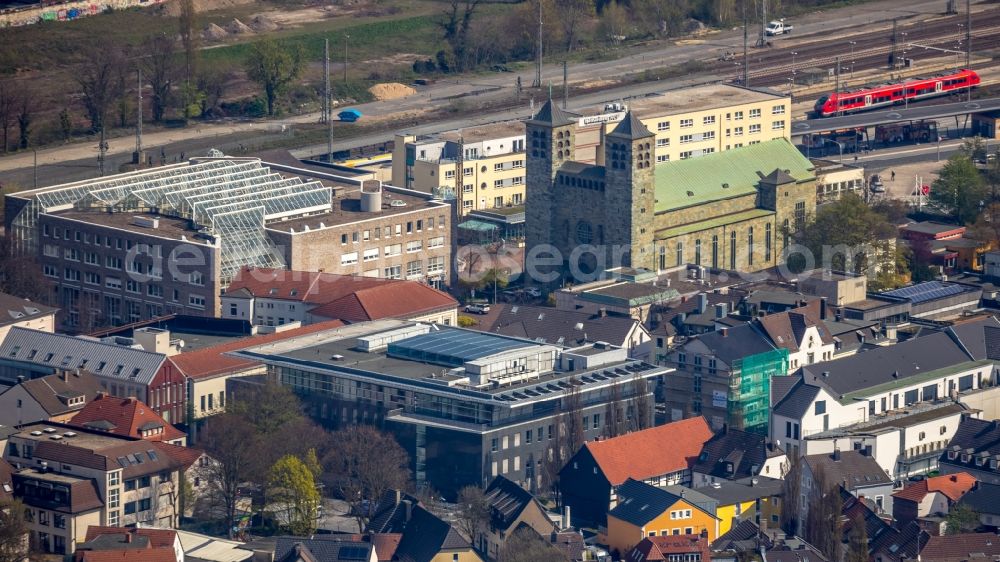 Aerial image Unna - Banking administration building of the financial services company Volksbank Unna on Nordring in Unna in the state North Rhine-Westphalia, Germany