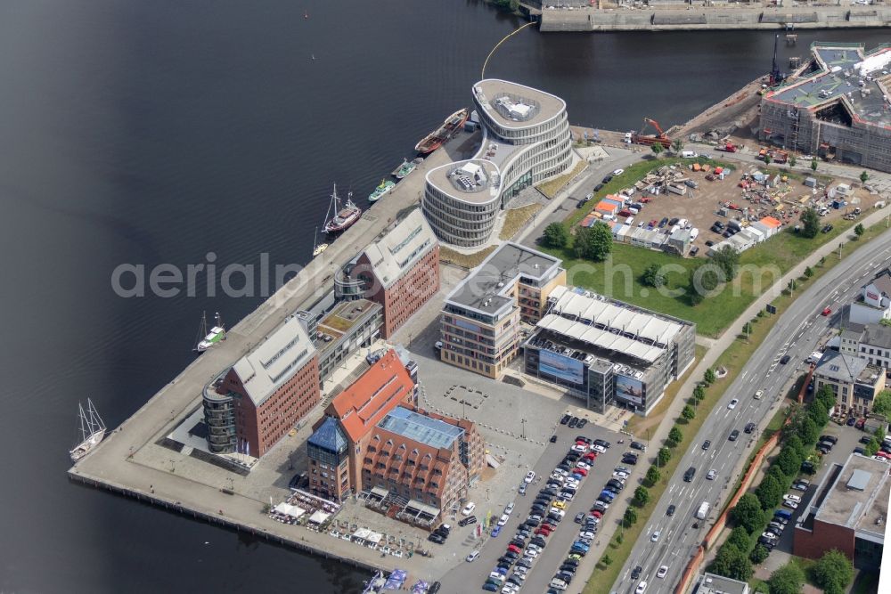 Rostock from above - Administrative building of the industrial area in Rostock in the state Mecklenburg - Western Pomerania, Germany