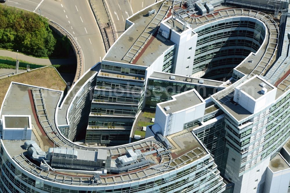 Stuttgart from above - Administrative building of the industrial area der Mercedes-Benz AG on Mercedesstrasse in Stuttgart in the state Baden-Wuerttemberg