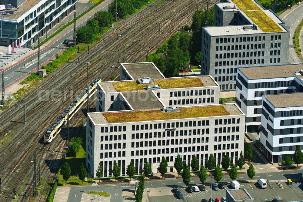 Bielefeld from the bird's eye view: Administrative building of the State Authority Jobcenter - Arbeitsamt in Quartier No. 1 in Bielefeld in the state North Rhine-Westphalia, Germany