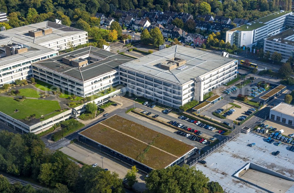 Essen from above - administration building of the company Karstadt Warenhaus GmbH on Theodor-Althoff-Strasse in Essen in the state North Rhine-Westphalia, Germany