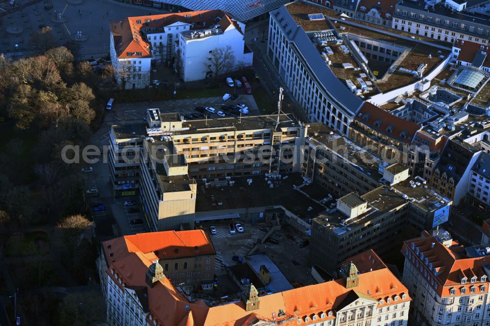 Leipzig from above - Administrative building of the State Authority Referat Digitale Stadt Leipzig on street Grosse Fleischergasse in the district Zentrum in Leipzig in the state Saxony, Germany