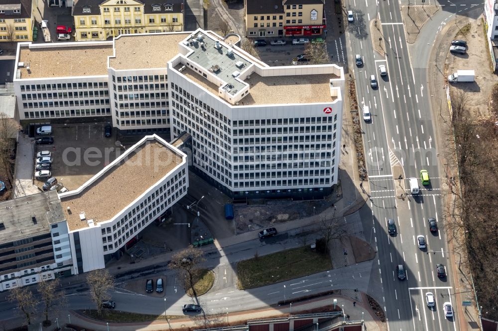 Oberhausen from the bird's eye view: Administrative building of the State Authority Agentur fuer Arbeit Oberhausen on Muelheimer Strasse in Oberhausen in the state North Rhine-Westphalia, Germany