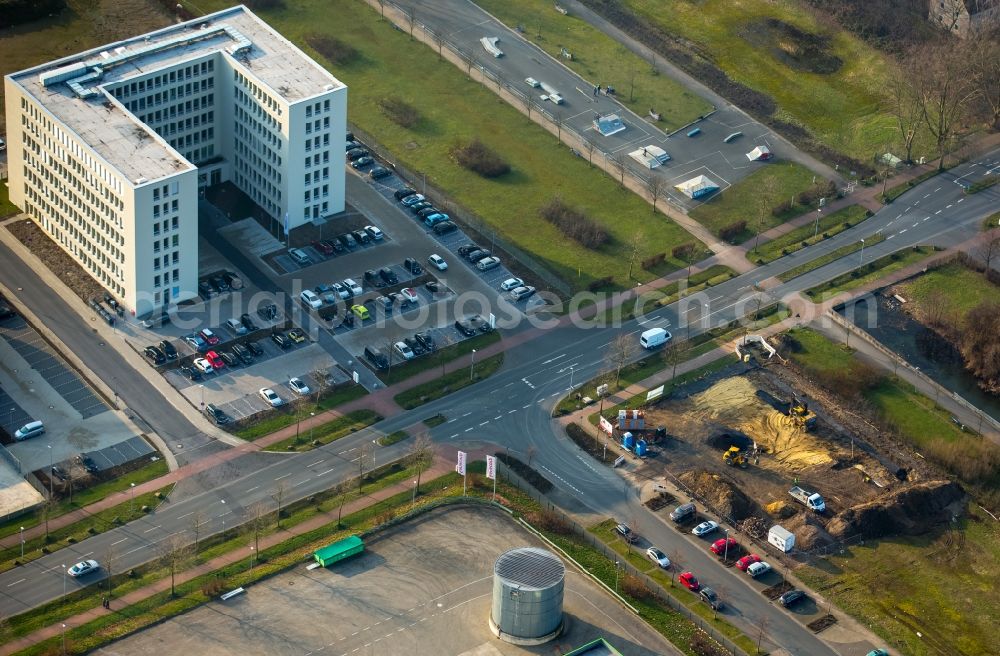 Aerial image Herne - Administrative building of the State Authority Arbeitsagentur - Jobcenter on Hiberniagelaende in Herne in the state North Rhine-Westphalia