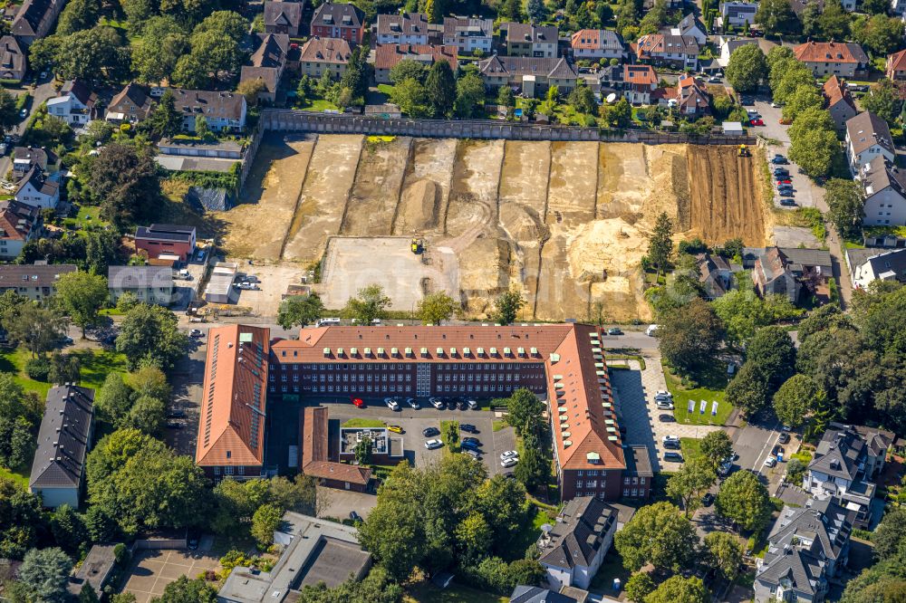 Bochum from above - Administrative building of the State Authority Berufsgenossenschaft Rohstoffe & chemische Industrie Bezirksdirektion in Bochum in the state North Rhine-Westphalia