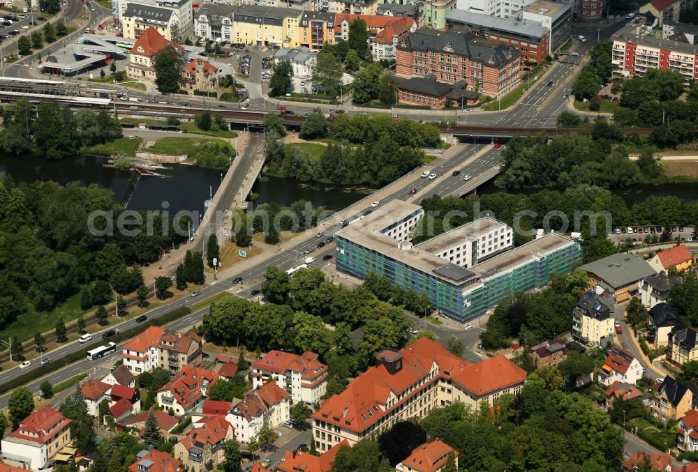 Jena from above - Administrative building of the State Authority of the Bundesagentur fuer Arbeit (BA) along the Stadtrodaer Strasse in the district Wenigenjena in Jena in the state Thuringia, Germany