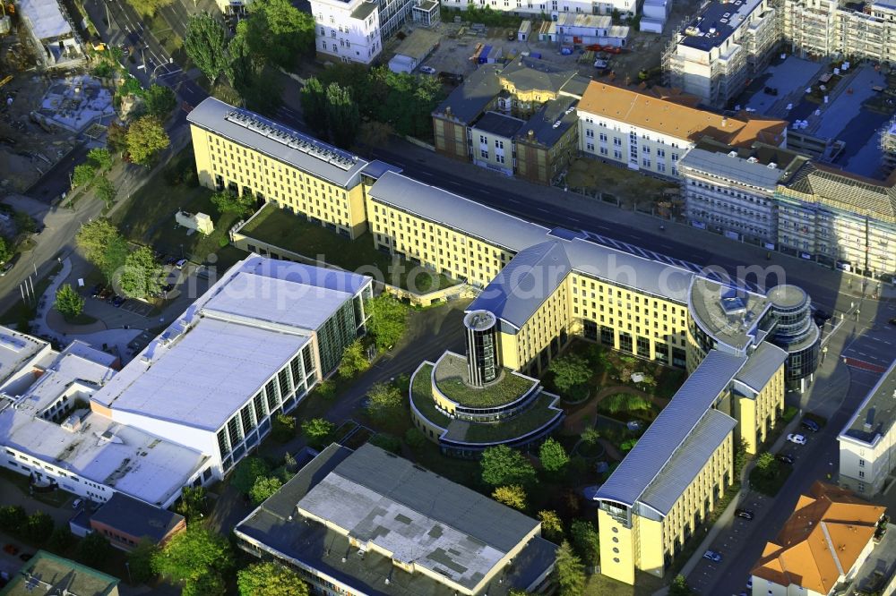 Magdeburg from above - Administrative building of the State Authority Bundesanstalt fuer Immobilienaufgaben on street Otto-von-Guericke-Strasse in Magdeburg in the state Saxony-Anhalt, Germany