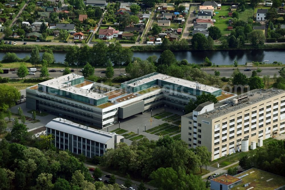 Berlin from above - Administrative building of the State Authority Bandesanstalt fuer Materialforschung and -pruefung an of Richard-Willstaetter-Strasse in the district Adlershof in Berlin, Germany