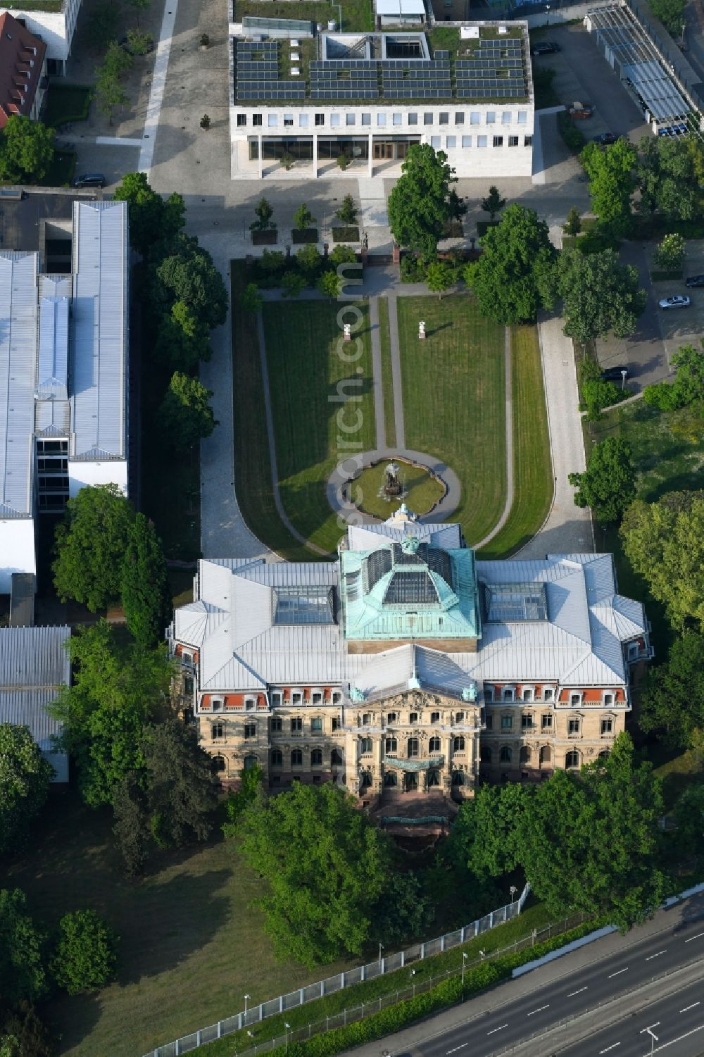 Karlsruhe from above - Administrative building of the State Authority of Bunofgerichtshof on Herrenstrasse in Karlsruhe in the state Baden-Wurttemberg, Germany