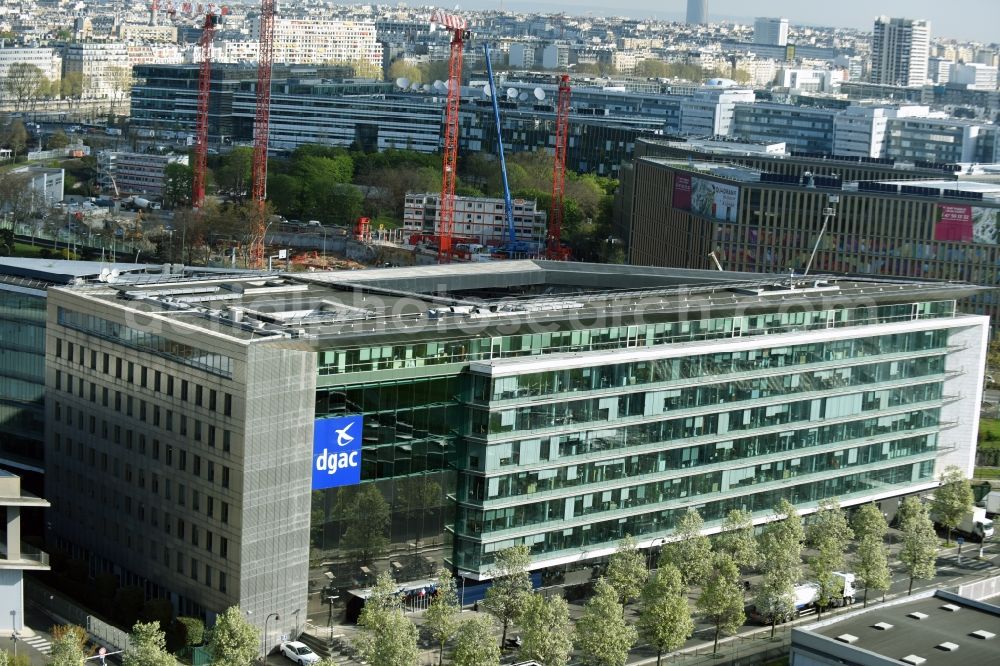 Paris from above - Administrative building of the State Authority DGAC - Direction Generale de l'Aviation Civile on Rue Henry Farman in Paris in Ile-de-France, France