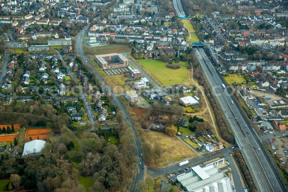 Aerial image Gelsenkirchen - Administrative building of the State Authority Finanzamt Gelsenkirchen Ludwig-Erhard-Strasse in the district Gelsenkirchen-Ost in Gelsenkirchen in the state North Rhine-Westphalia