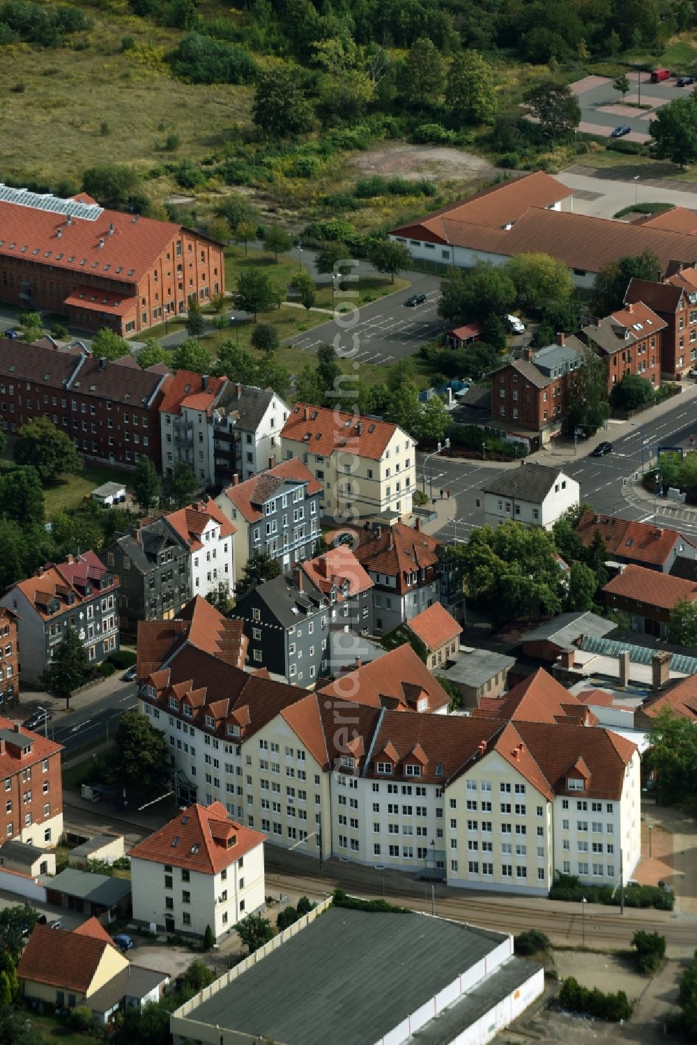 Gotha from the bird's eye view: Administrative building of the State Authority Finanzamt Gotha in Gotha in the state Thuringia