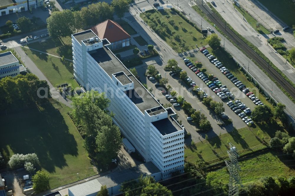 Aerial image Berlin - Administrative building of the State Authority Finanzamt Marzahn-Hellersdorf Allee der Kosmonauten in Berlin