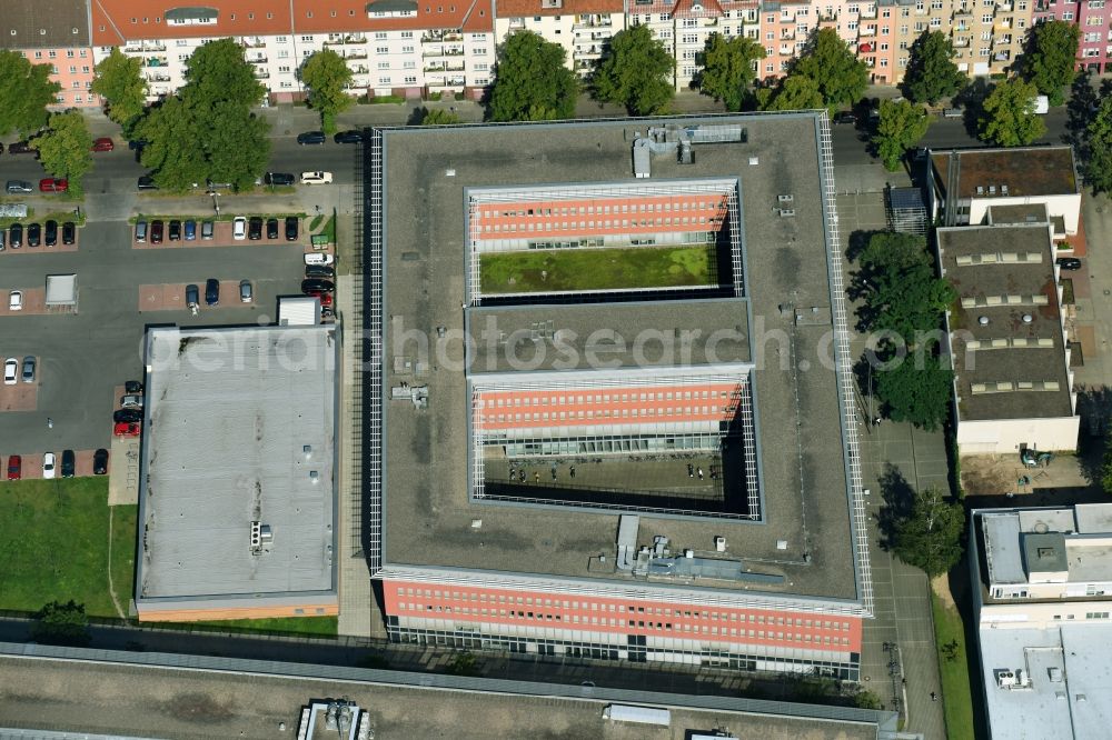 Berlin from above - Administrative building of the State Authority Jobcenter Berlin Tempelhof-Schoeneberg at Wolframstreet in the district in Berlin