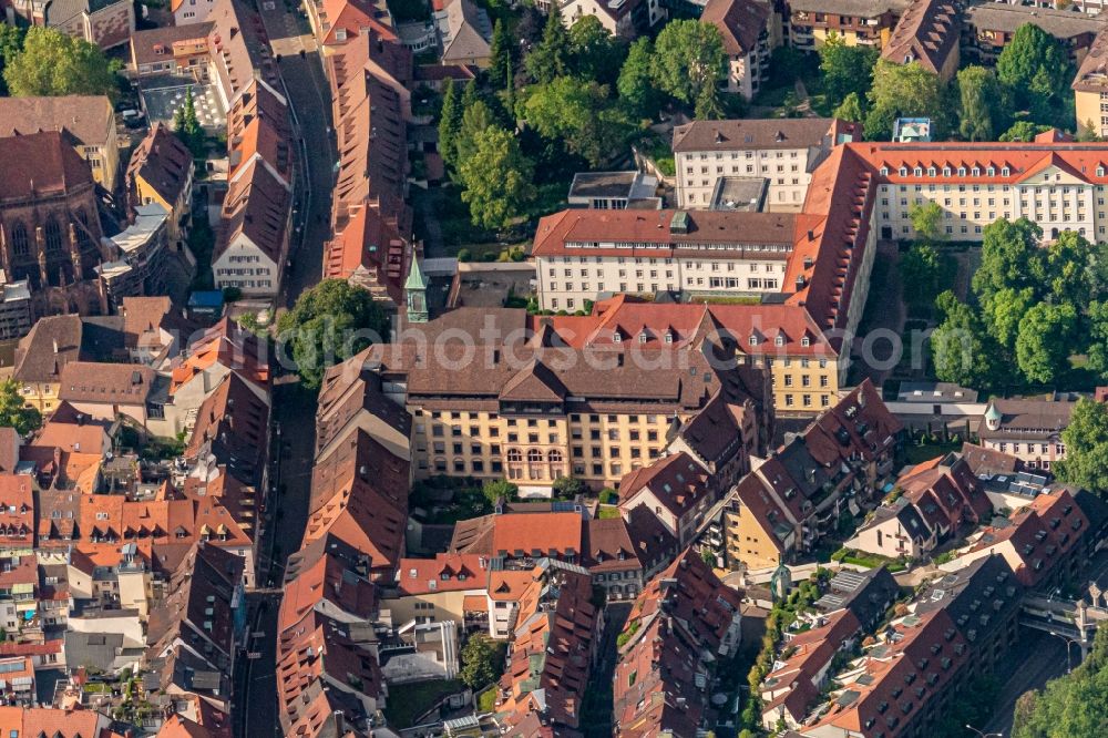 Freiburg im Breisgau from above - Administrative building of the State Authority Kirche - Erzbischoefliches Ordinariat in Freiburg im Breisgau in the state Baden-Wurttemberg, Germany