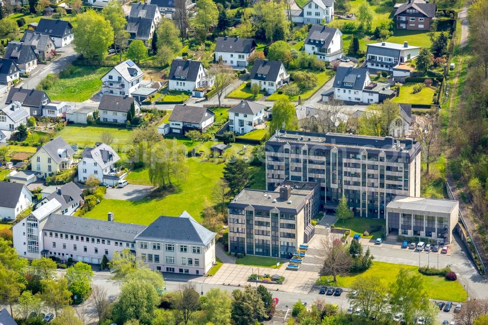 Brilon from the bird's eye view: Administrative building of the State Authority Kreisverwaltung Hochsauerlandkreis Am Rothaarsteig in Brilon in the state North Rhine-Westphalia, Germany