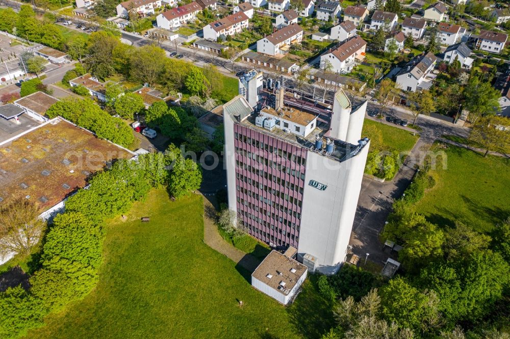 Karlsruhe from above - Administrative building of the State Authority Landesanstalt fuer Umwelt Baden-Wuerttemberg (LUBW) in Karlsruhe in the state Baden-Wuerttemberg, Germany