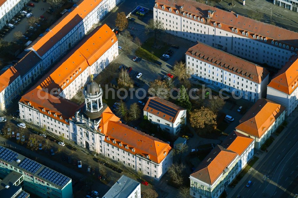 Potsdam from above - Administrative building of the State Authority Landesregierung Brandenburg Zentrale Vermittlung in the district Noerdliche Innenstadt in Potsdam in the state Brandenburg, Germany