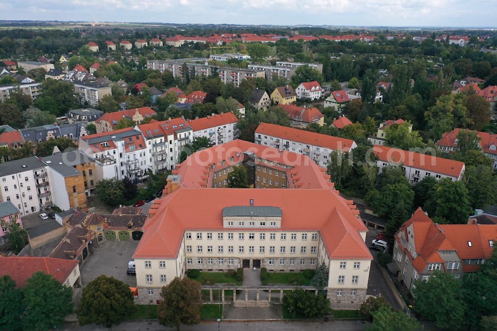 Aerial photograph Halle (Saale) - Administrative building of the State Authority Landesverwaltungsamt on street Maxim-Gorki-Strasse in Halle (Saale) in the state Saxony-Anhalt, Germany