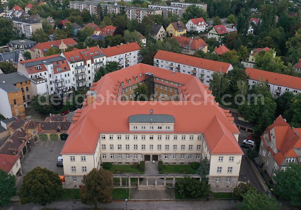 Aerial image Halle (Saale) - Administrative building of the State Authority Landesverwaltungsamt on street Maxim-Gorki-Strasse in Halle (Saale) in the state Saxony-Anhalt, Germany