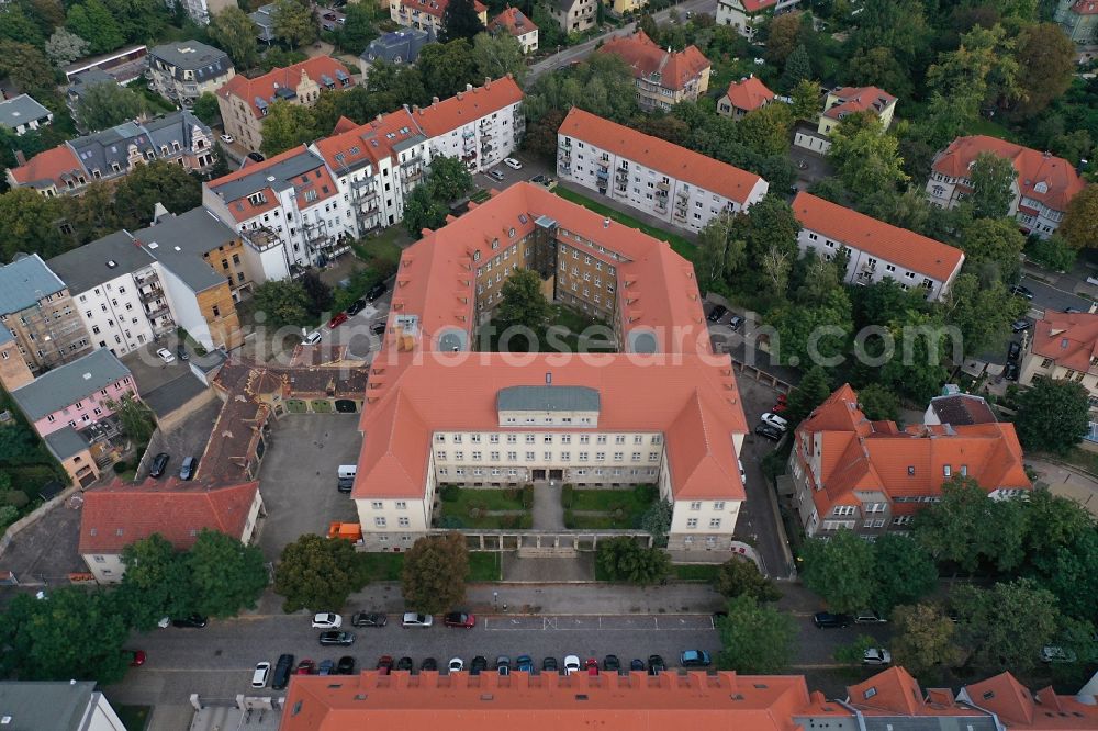 Aerial photograph Halle (Saale) - Administrative building of the State Authority Landesverwaltungsamt on street Maxim-Gorki-Strasse in Halle (Saale) in the state Saxony-Anhalt, Germany