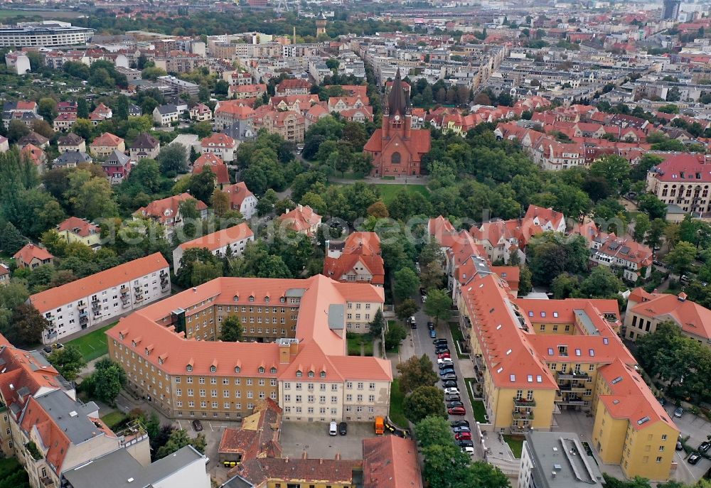 Halle (Saale) from the bird's eye view: Administrative building of the State Authority Landesverwaltungsamt on street Maxim-Gorki-Strasse in Halle (Saale) in the state Saxony-Anhalt, Germany