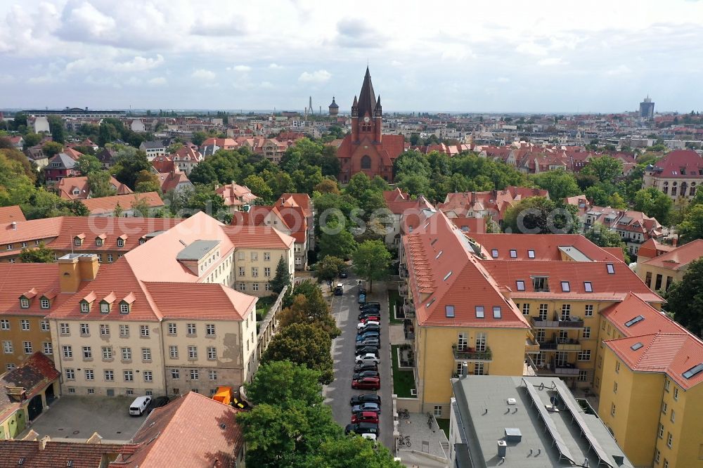 Aerial image Halle (Saale) - Administrative building of the State Authority Landesverwaltungsamt on street Maxim-Gorki-Strasse in Halle (Saale) in the state Saxony-Anhalt, Germany