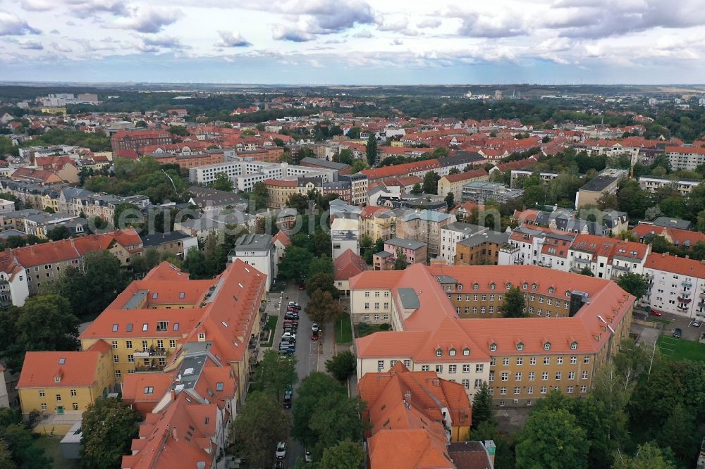 Halle (Saale) from above - Administrative building of the State Authority Landesverwaltungsamt on street Maxim-Gorki-Strasse in Halle (Saale) in the state Saxony-Anhalt, Germany