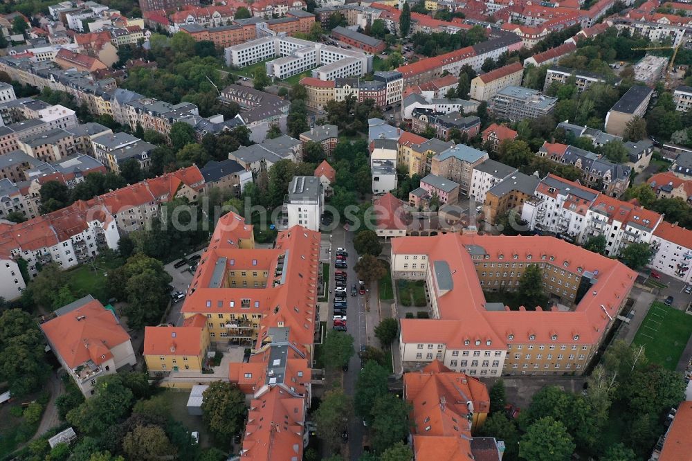 Halle (Saale) from the bird's eye view: Administrative building of the State Authority Landesverwaltungsamt on street Maxim-Gorki-Strasse in Halle (Saale) in the state Saxony-Anhalt, Germany