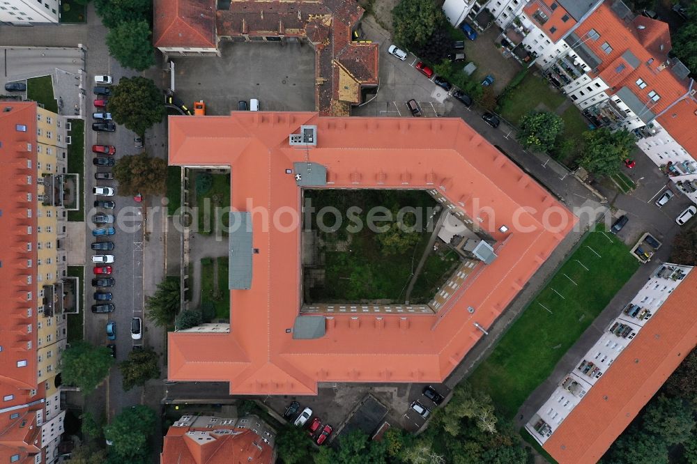 Aerial image Halle (Saale) - Administrative building of the State Authority Landesverwaltungsamt on street Maxim-Gorki-Strasse in Halle (Saale) in the state Saxony-Anhalt, Germany