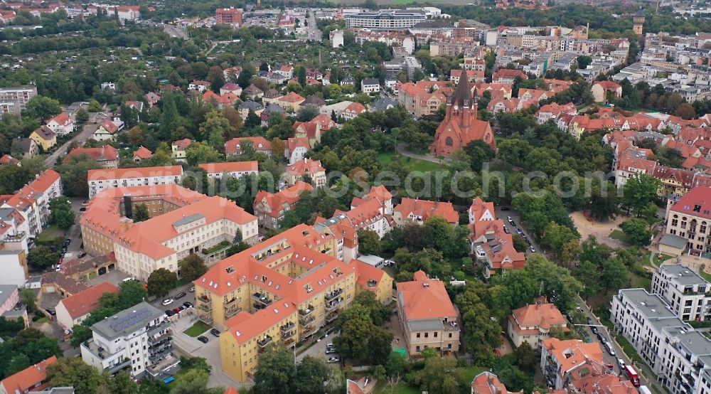 Aerial photograph Halle (Saale) - Administrative building of the State Authority Landesverwaltungsamt on street Maxim-Gorki-Strasse in Halle (Saale) in the state Saxony-Anhalt, Germany