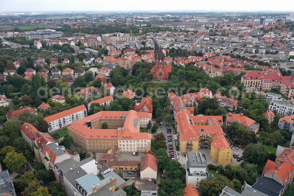 Halle (Saale) from above - Administrative building of the State Authority Landesverwaltungsamt on street Maxim-Gorki-Strasse in Halle (Saale) in the state Saxony-Anhalt, Germany