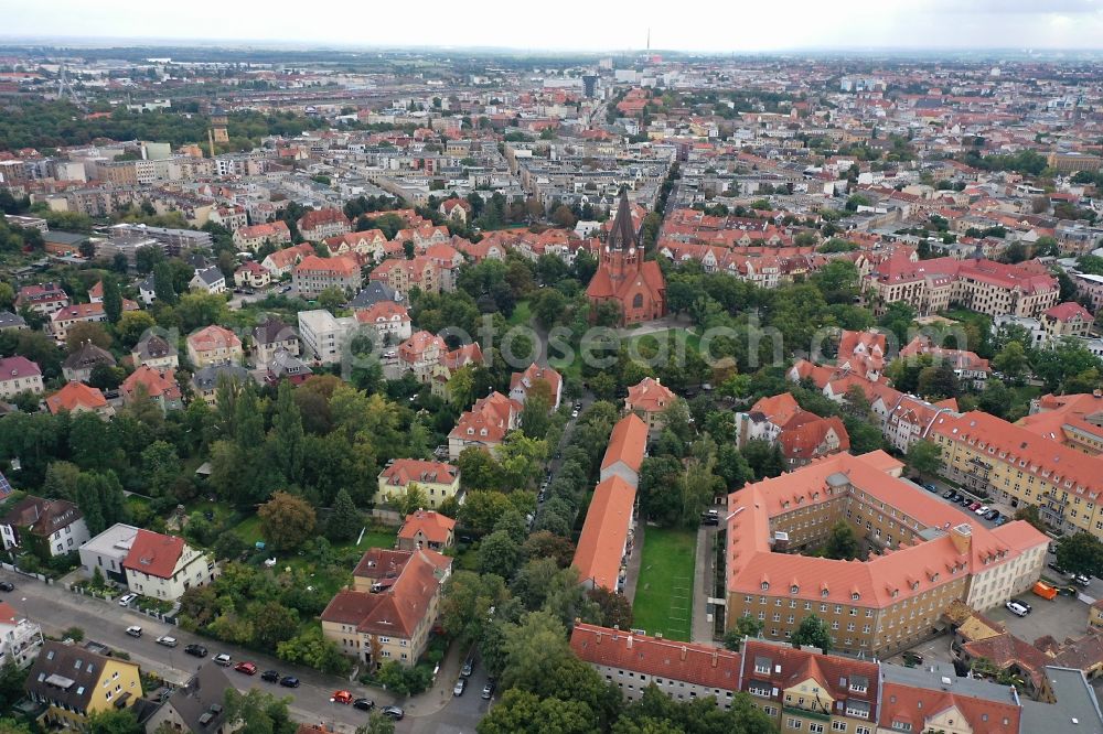 Halle (Saale) from the bird's eye view: Administrative building of the State Authority Landesverwaltungsamt on street Maxim-Gorki-Strasse in Halle (Saale) in the state Saxony-Anhalt, Germany