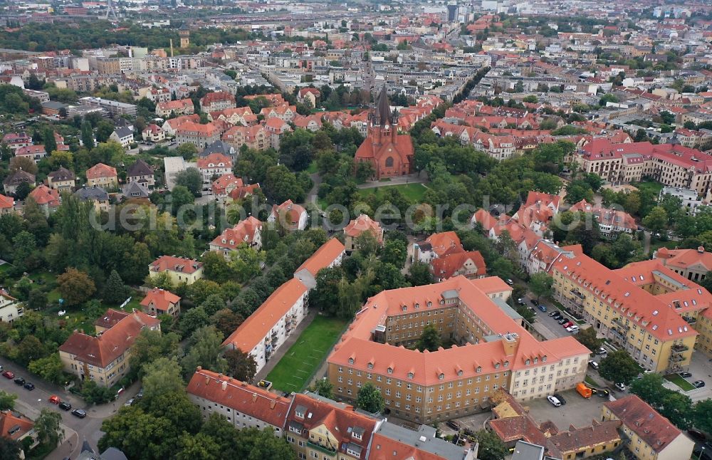 Aerial image Halle (Saale) - Administrative building of the State Authority Landesverwaltungsamt on street Maxim-Gorki-Strasse in Halle (Saale) in the state Saxony-Anhalt, Germany