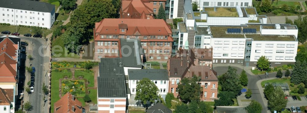 Rathenow from above - Administrative building of the State Authority Landkreis Havelland Gesundheitsamt in Rathenow in the state Brandenburg