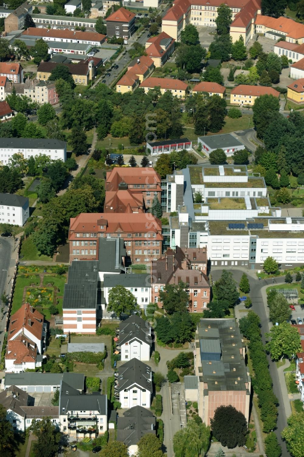 Rathenow from the bird's eye view: Administrative building of the State Authority Landkreis Havelland Gesundheitsamt in Rathenow in the state Brandenburg