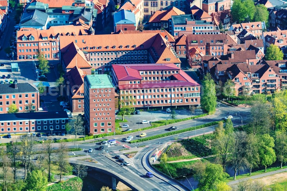 Aerial image Stade - Administrative building of the State Authority Landkreis Stade in Stade in the state Lower Saxony, Germany