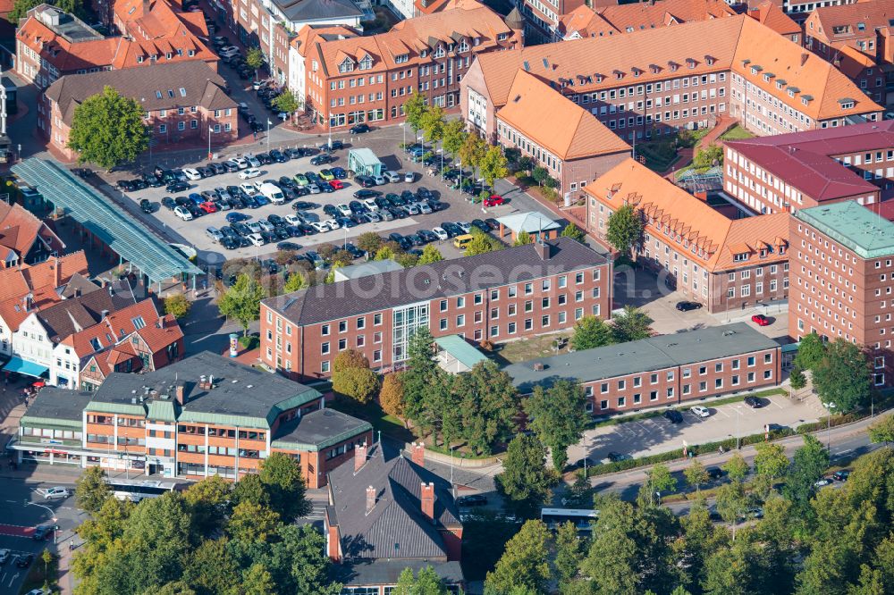 Stade from above - Administrative building of the State Authority Landkreis Stade in Stade in the state Lower Saxony, Germany