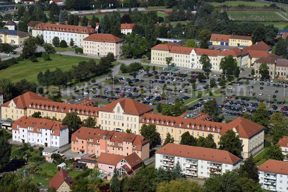 Kamenz from the bird's eye view: Administrative building of the State Authority Landratsamt Bautzen in Kamenz in the state Saxony