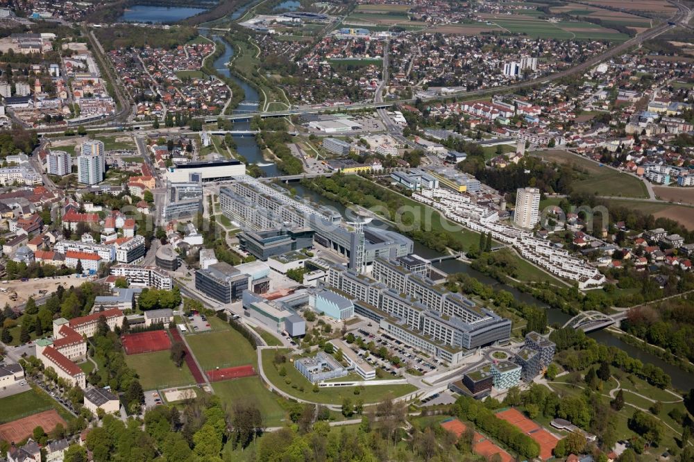 Sankt Pölten from above - Administrative building of the State Authority of Nieofoesterreichischen Landesregierung in Sankt Poelten in Lower Austria, Austria