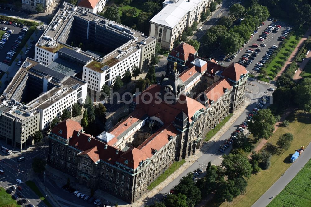 Dresden from the bird's eye view: Administrative building of the State Authority Saechsische Staatskanzlei in Dresden in the state Saxony